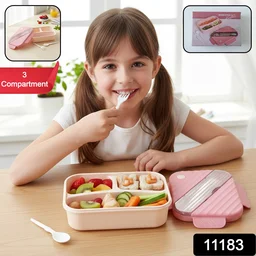 Plastic 3 Compartment Lunch Box for Kids, Organized & Portable