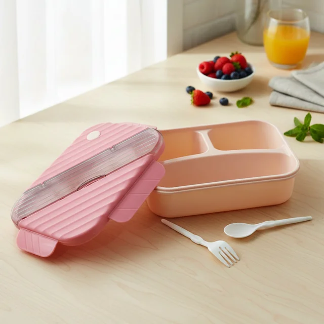 Plastic 3 Compartment Lunch Box for Kids, Organized & Portable