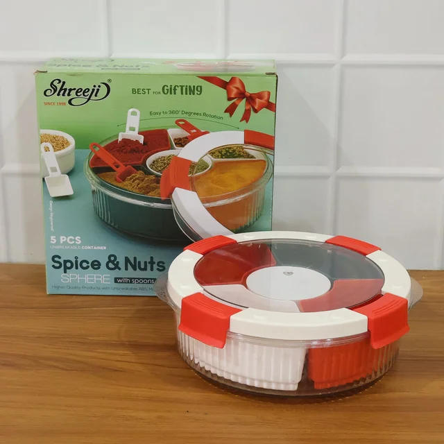 Plastic 5-compartment Spice Storage Box – Easy Kitchen Organization