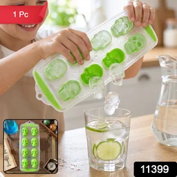 Plastic 8 Grid Ice Cube Tray with Lid Skull Shape Freezer Ice Mold (1 Pc)