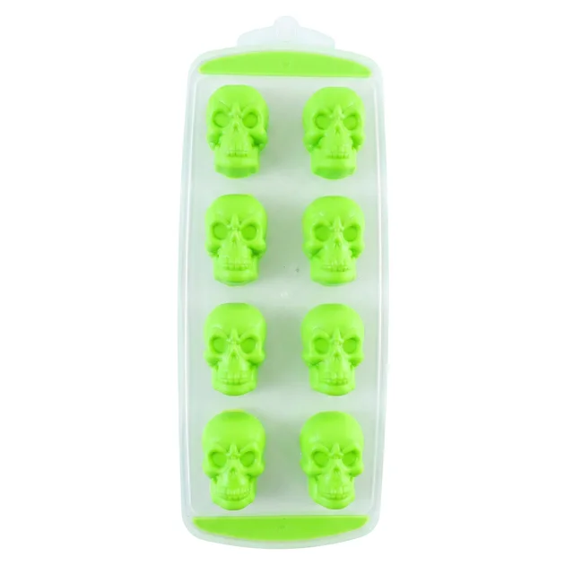 Plastic 8 Grid Ice Cube Tray with Lid Skull Shape Freezer Ice Mold (1 Pc)