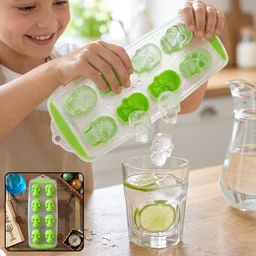 Plastic 8 Grid Ice Cube Tray with Lid Skull Shape Freezer Ice Mold (1 Pc)