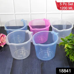 Plastic Bath Mug – 1200ML Transparent Mix Colour (Set of 5) | Mini Bubbles