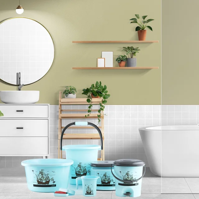 Plastic Bathroom Accessories Set – Durable 6-Piece Bath Kit