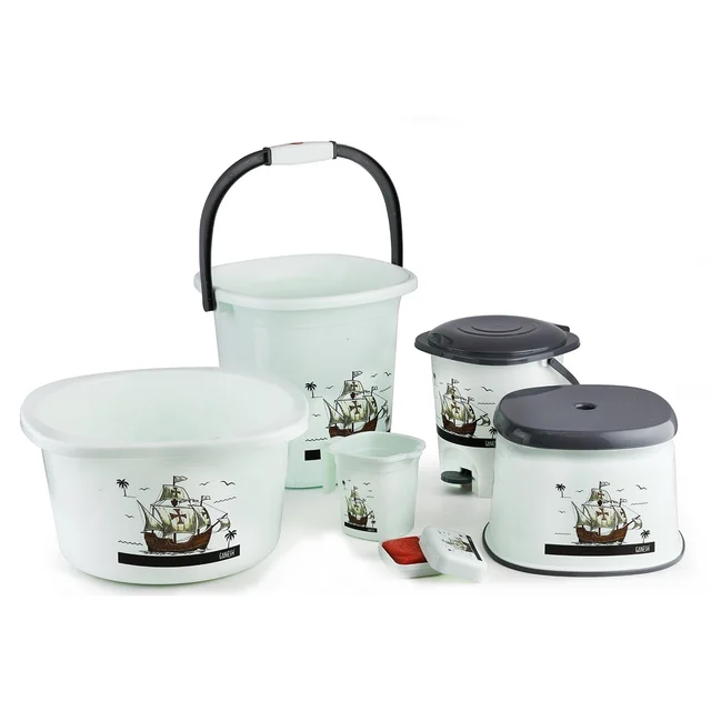 Plastic Bathroom Accessories Set – Durable 6-Piece Bath Kit