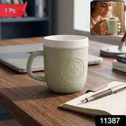 Plastic Coffee Mug with Handle – Leather-Textured Reusable Cup