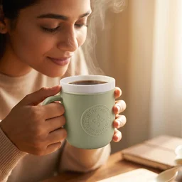 Plastic Coffee Mug with Handle – Leather-Textured Reusable Cup