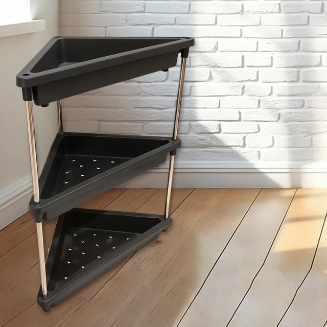 Plastic Corner Storage Rack – 3-Layer Space-Saving Shelf