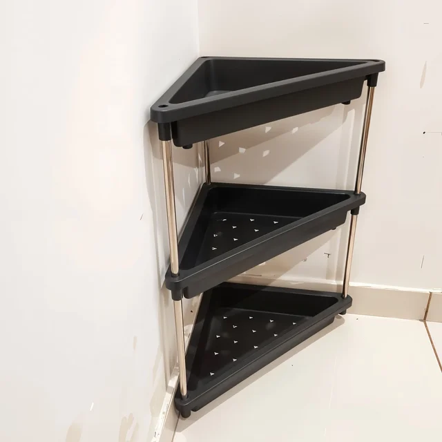 Plastic Corner Storage Rack – 3-Layer Space-Saving Shelf