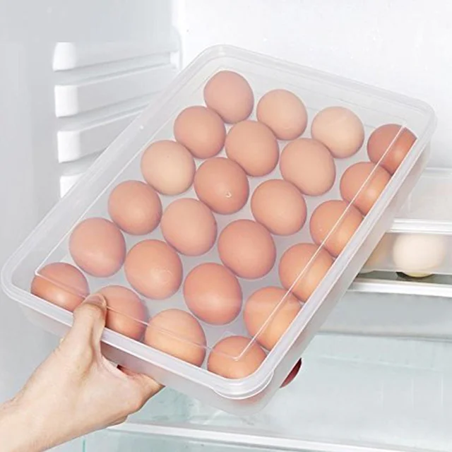 Plastic Egg Storage Container – Clear 24-Grid Fridge Organizer
