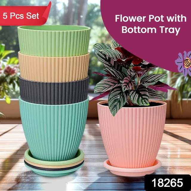 Plastic Flower Pot Set – 5 Durable Planters with Trays | Indo Glow