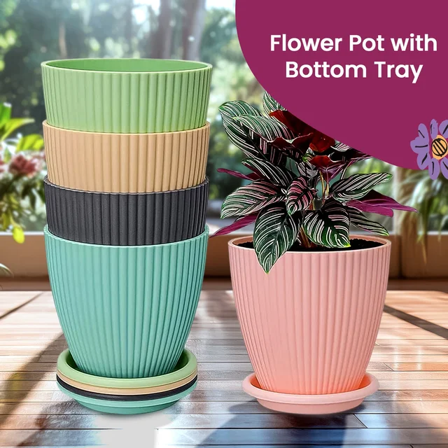 Plastic Flower Pot Set – 5 Durable Planters with Trays | Indo Glow
