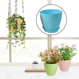 Plastic Flower Pot Set – Round 5 Pcs with Tray |