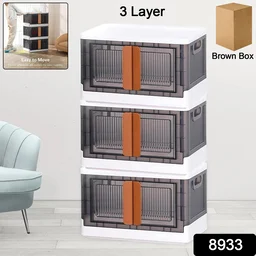 Plastic Folding Wardrobe Organizer – 3-Layer Storage with Wheels