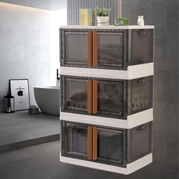 Plastic Folding Wardrobe Organizer – 3-Layer Storage with Wheels