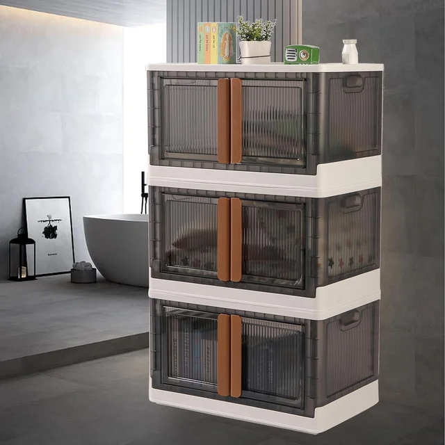 Plastic Folding Wardrobe Organizer – 3-Layer Storage with Wheels