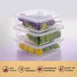 Plastic Food Storage Containers – Set of 3 with Drain Tray | Organivo