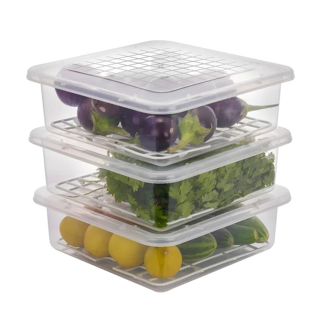 Plastic Food Storage Containers – Set of 3 with Drain Tray | Organivo