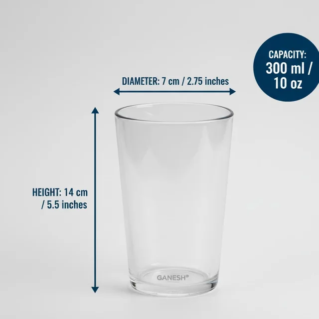 Plastic Glasses Set – Unbreakable Transparent 350ml (Set of 6) | Ganesh