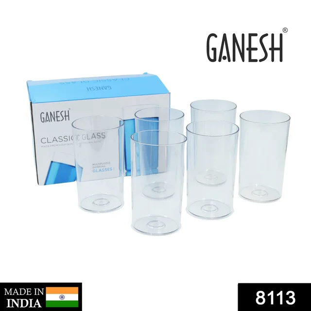 Plastic Glasses Set – Unbreakable Transparent 350ml (Set of 6) | Ganesh
