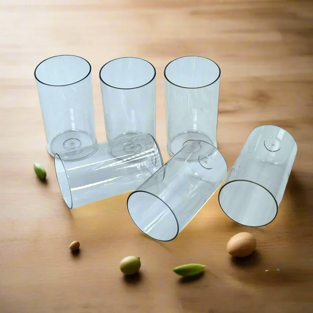 Plastic Glasses Set – Unbreakable Transparent 350ml (Set of 6) | Ganesh