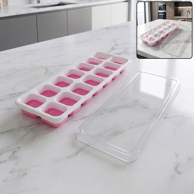 Plastic Ice Cube Tray – Durable with Lid for Easy Freezing
