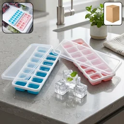 Plastic Ice Cube Tray with Lid – Hygienic & Easy Release, Pack of 2