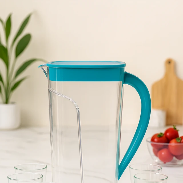 Plastic Jug with 6 Glass Set – 1.5L Unbreakable & Elegant