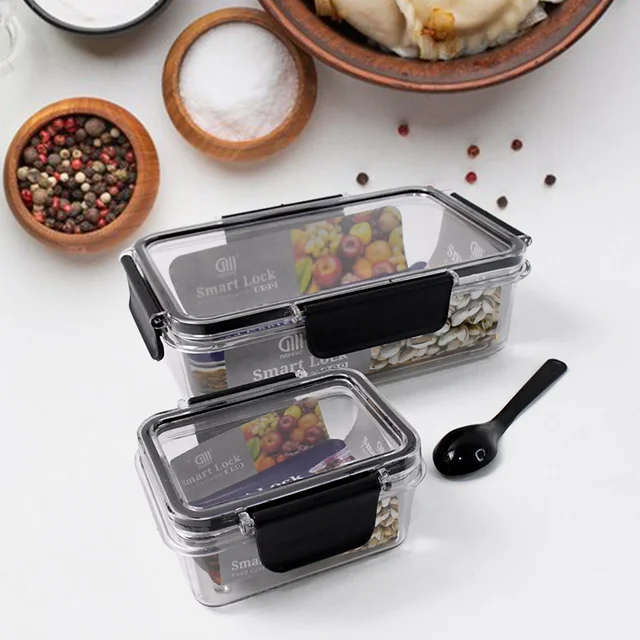 Plastic Kitchen Storage Container Set – Airtight Lock Lid & Spoon