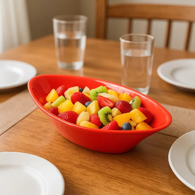 Plastic Marin Serving Bowl – Deep Oval Red Glossy Finish