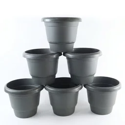 Plastic Round Flower Pot Planter Set, Durable Gardening Pots with Rim (6 Pcs Set)
