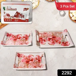 Plastic Serving Tray Set – 3 Pc Rectangular Printed | Styleva