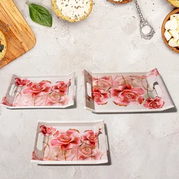 Plastic Serving Tray Set – 3 Pc Rectangular Printed | Styleva