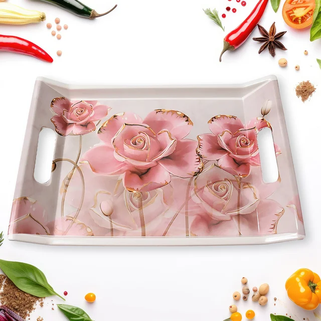Plastic Serving Tray Set – 3 Pc Rectangular Printed | Styleva