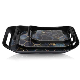 Plastic Serving Tray Set – Elegant Hexagonal 3-Piece Combo