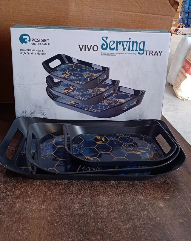 Plastic Serving Tray Set – Elegant Hexagonal 3-Piece Combo