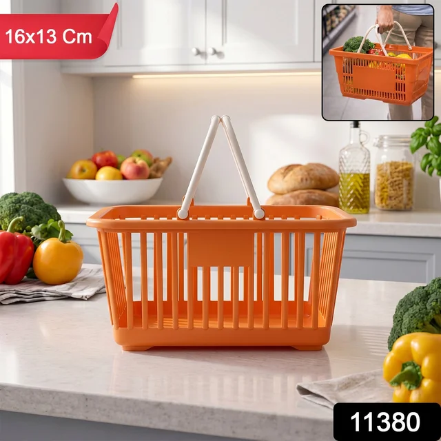 Plastic Storage Basket with Foldable Handles – Compact & Durable Organiser