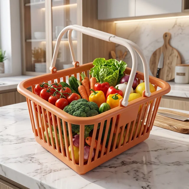 Plastic Storage Basket with Foldable Handles – Compact & Durable Organiser
