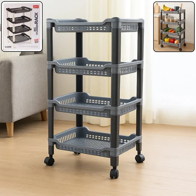 Plastic Storage Rack – 4-Layer Ventilated Multipurpose Organizer