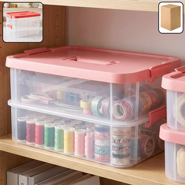 Plastic Transparent Storage Box with Lid 2XL 2 Layer Stackable Organizer (1 Pc)