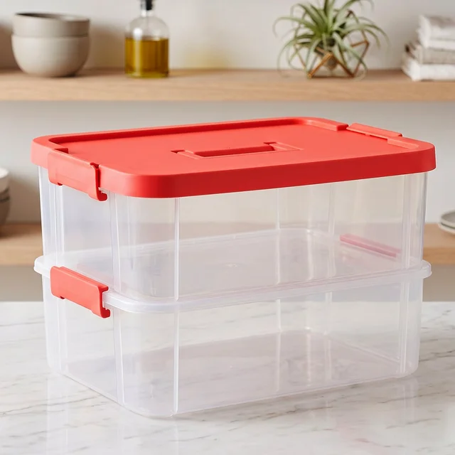 Plastic Transparent Storage Box with Lid 2XL 2 Layer Stackable Organizer (1 Pc)