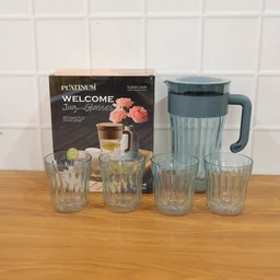 Plastic Water Jug with 4 Glasses Set – Perfect for Home Use