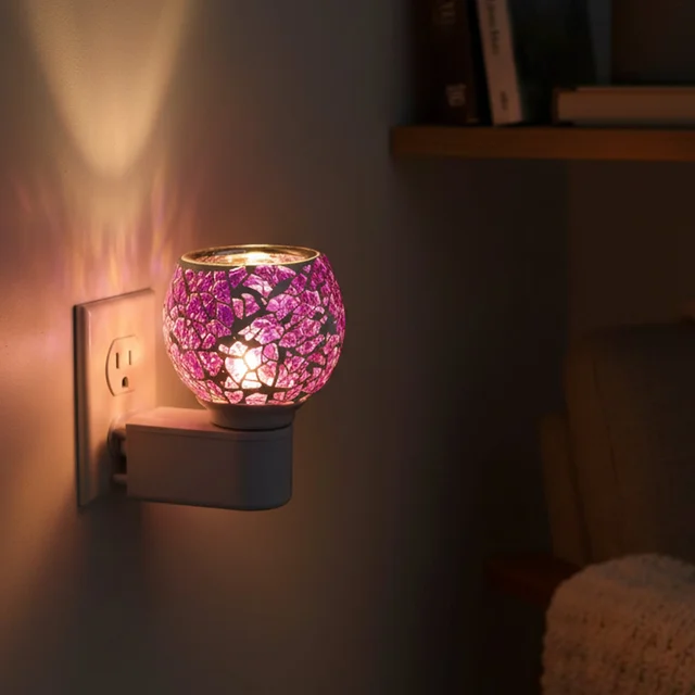 Plug-In Aroma Diffuser Lamp – Purple Mosaic Glass Night Light