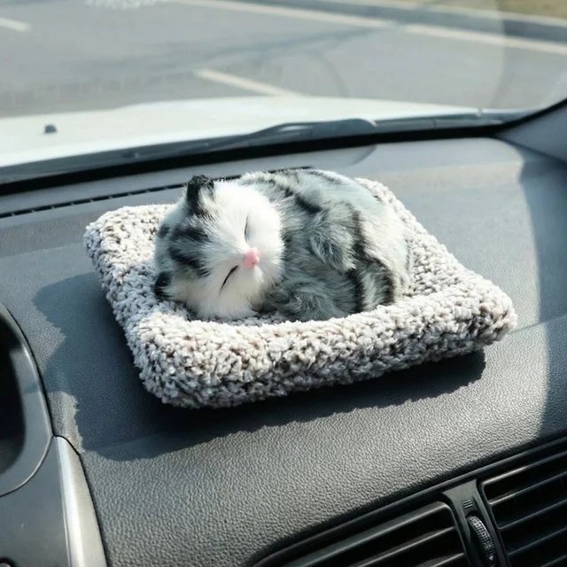 Plush Cat Dashboard Showpiece – Soft Closed-Eye Design