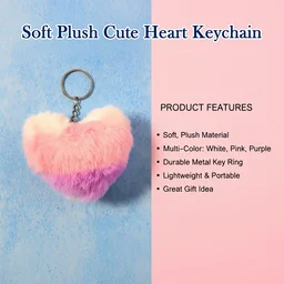 Plush Heart Keychain – Soft & Durable Pink Purple Accessory