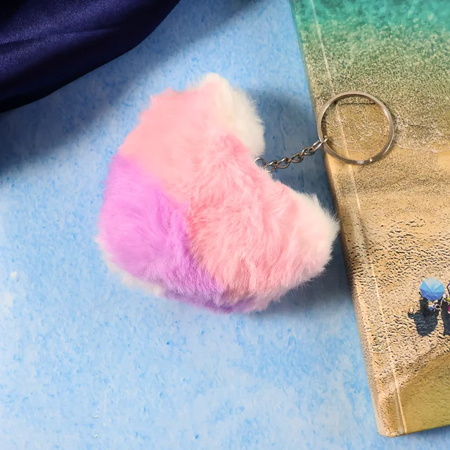 Plush Heart Keychain – Soft & Durable Pink Purple Accessory