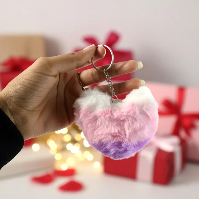 Plush Heart Keychain – Soft & Durable Pink Purple Accessory