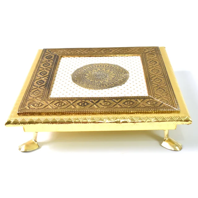 Pooja Chowki – Golden Square Wooden Bajot (20x20 CM) | Styleva