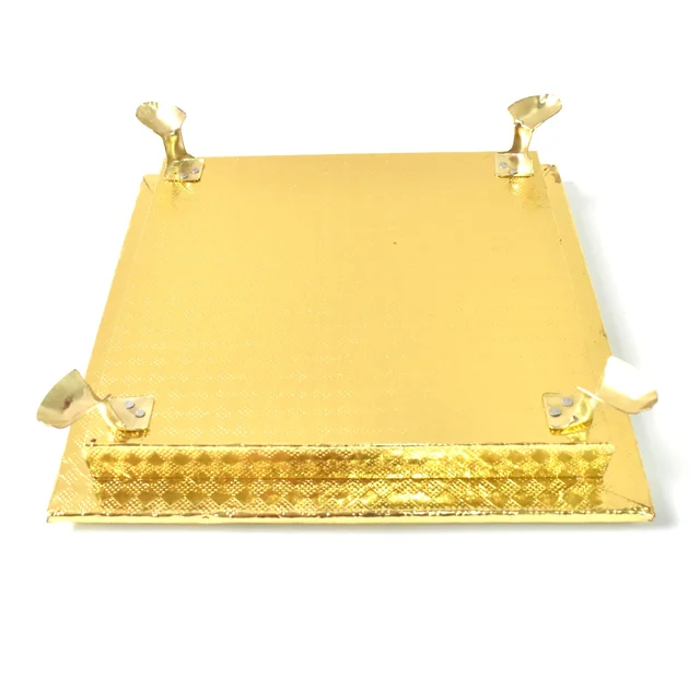 Pooja Chowki – Golden Square Wooden Bajot (20x20 CM) | Styleva