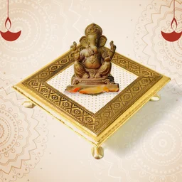 Pooja Chowki – Golden Square Wooden Bajot (20x20 CM) | Styleva